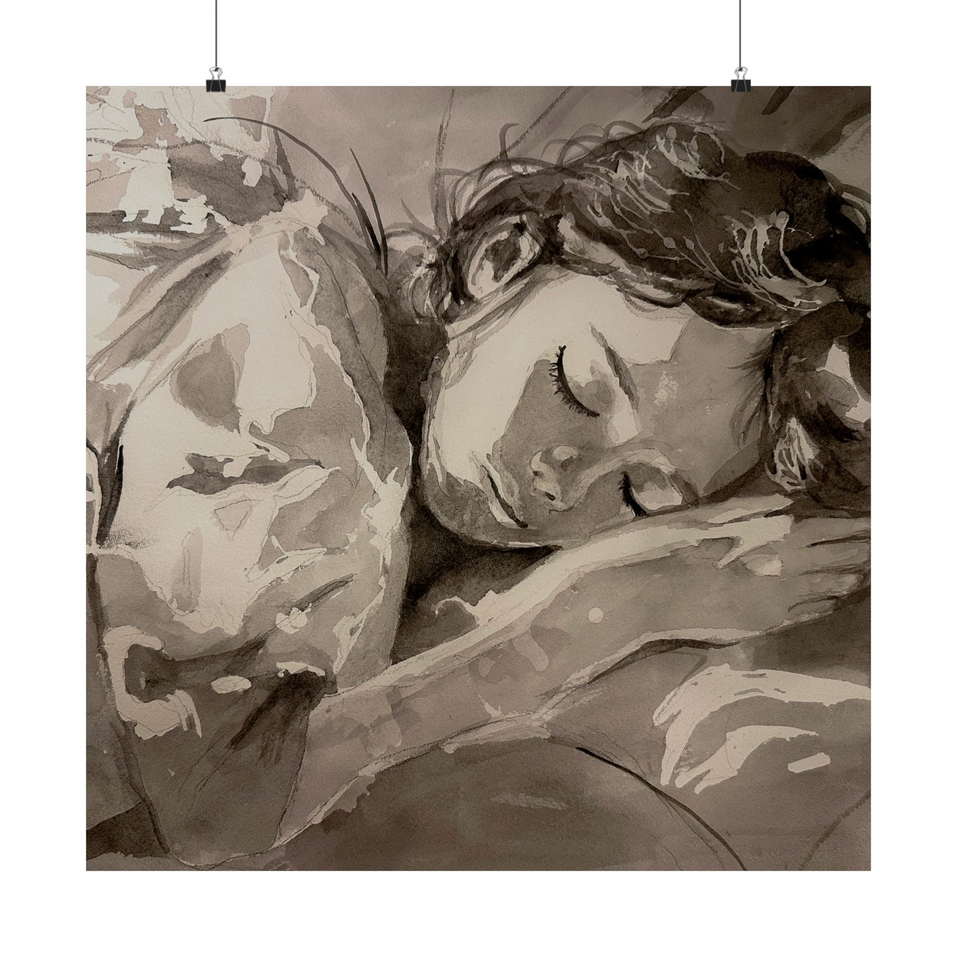 Slumber Black and White Realistic Watercolor Portrait Art Print - The Mood Room By Viddy Pop Art Prints