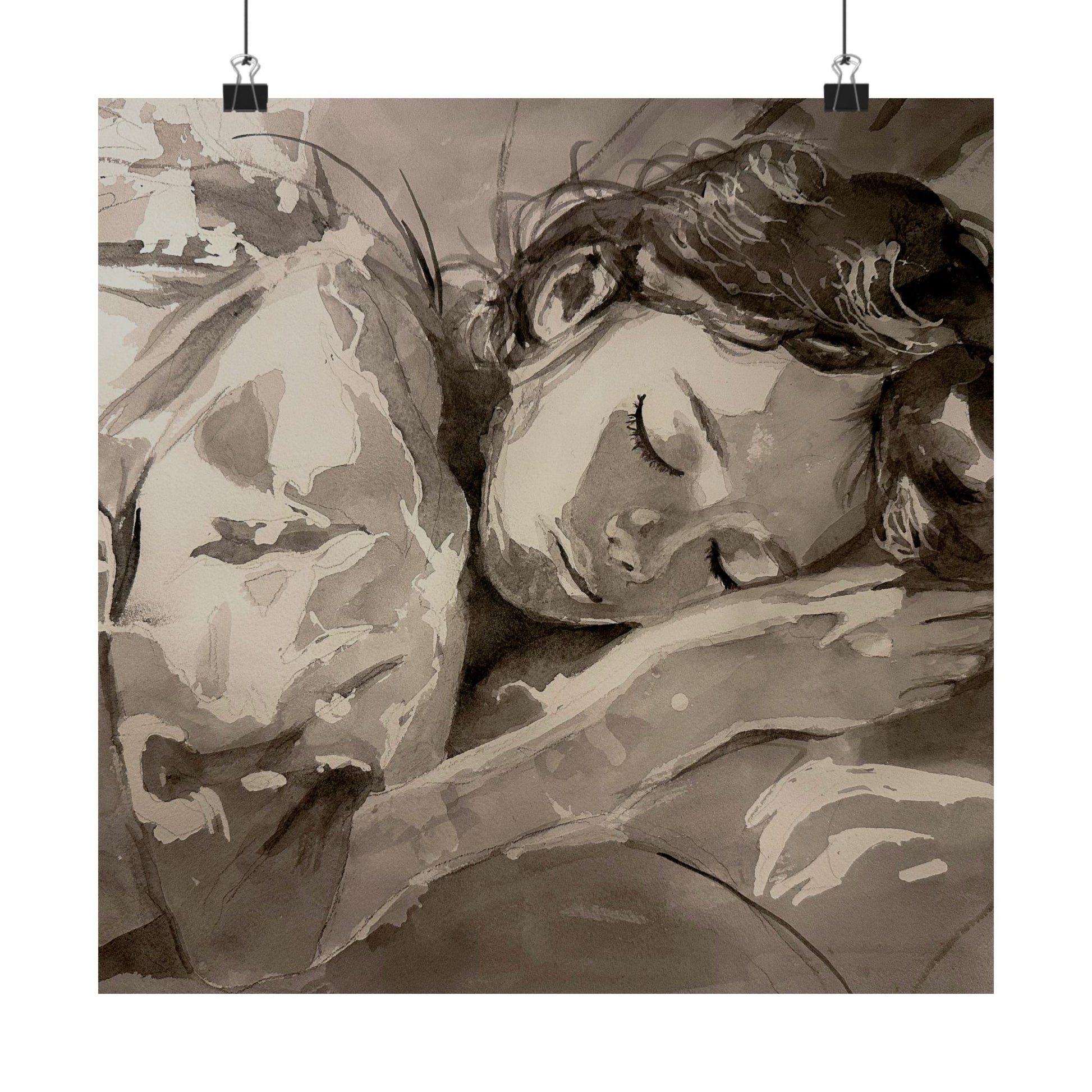 Slumber Black and White Realistic Watercolor Portrait Art Print - The Mood Room By Viddy Pop Art Prints