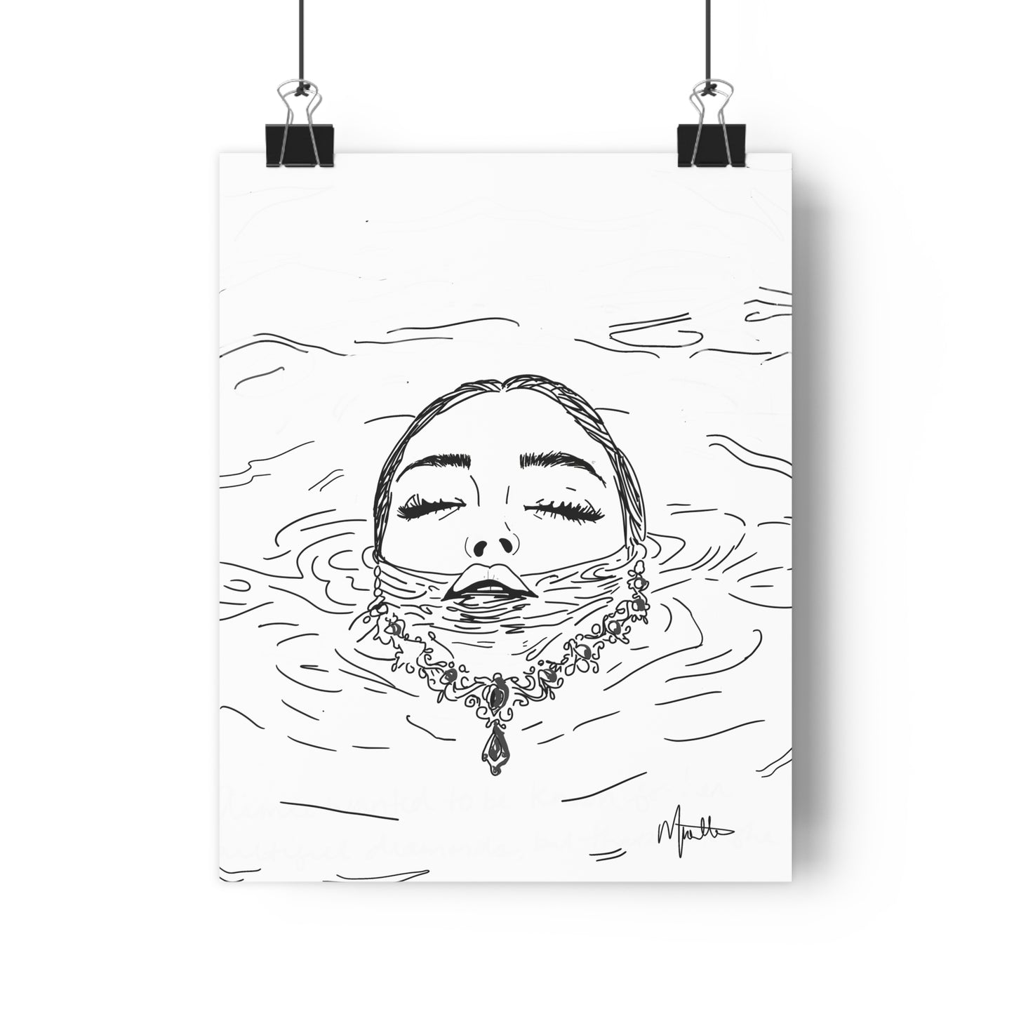 Sink or Swim Illustration Woman and Necklace Floating in Water Art Print - The Mood Room By Viddy Pop Art Prints