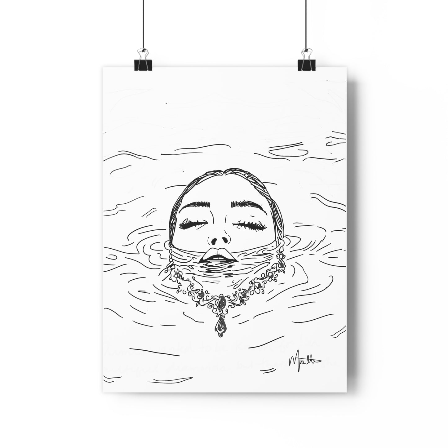 Sink or Swim Illustration Woman and Necklace Floating in Water Art Print - The Mood Room By Viddy Pop Art Prints