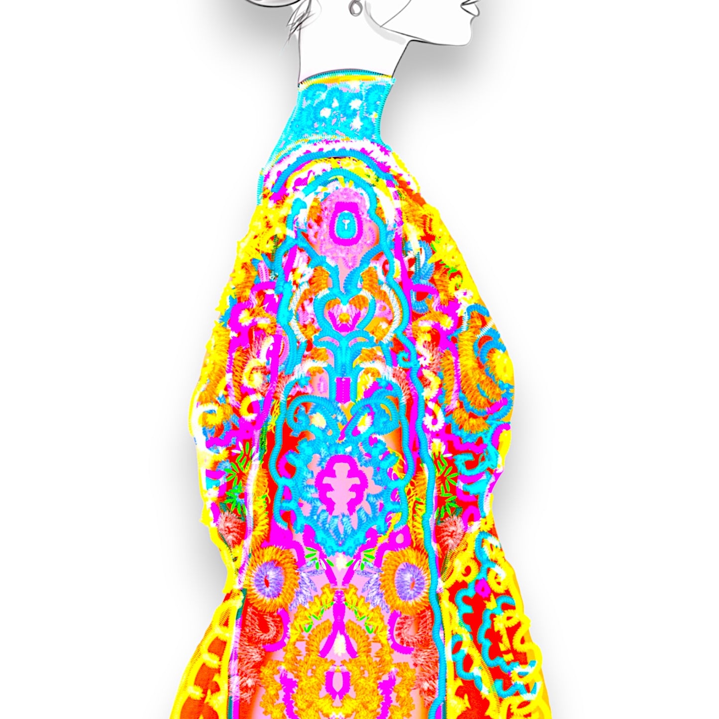 Kara Greyscale with Bright Colorful Detailed  Embroidered Jacket Fashion Illustration Art Print