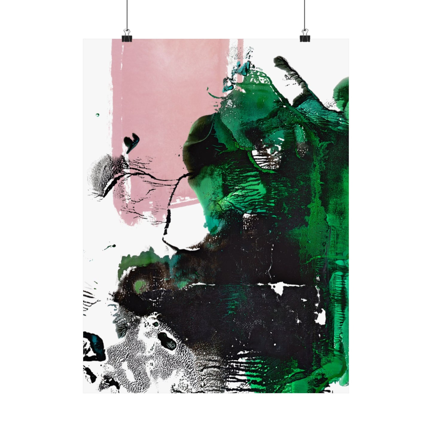 Jax Modern Abstract Acrylic Green, Black, and Pink Digital Art Print