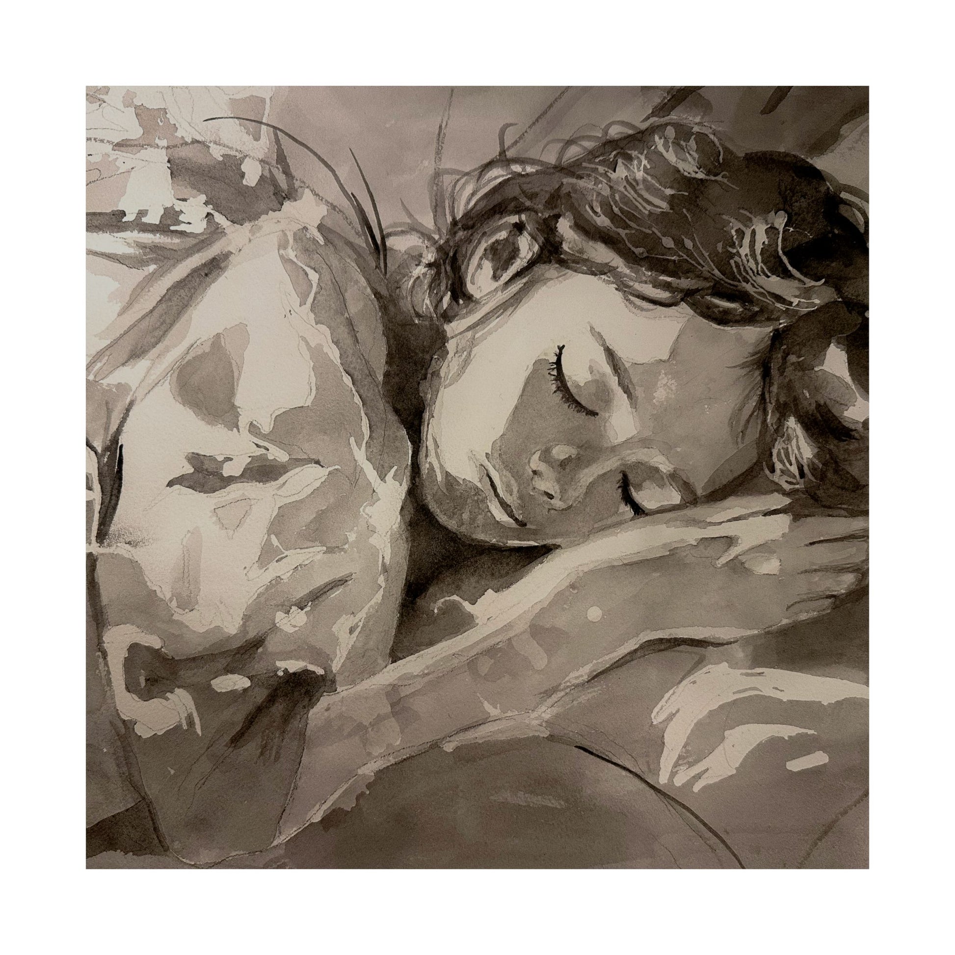 Slumber Black and White Realistic Watercolor Portrait Art Print - The Mood Room By Viddy Pop Art Prints