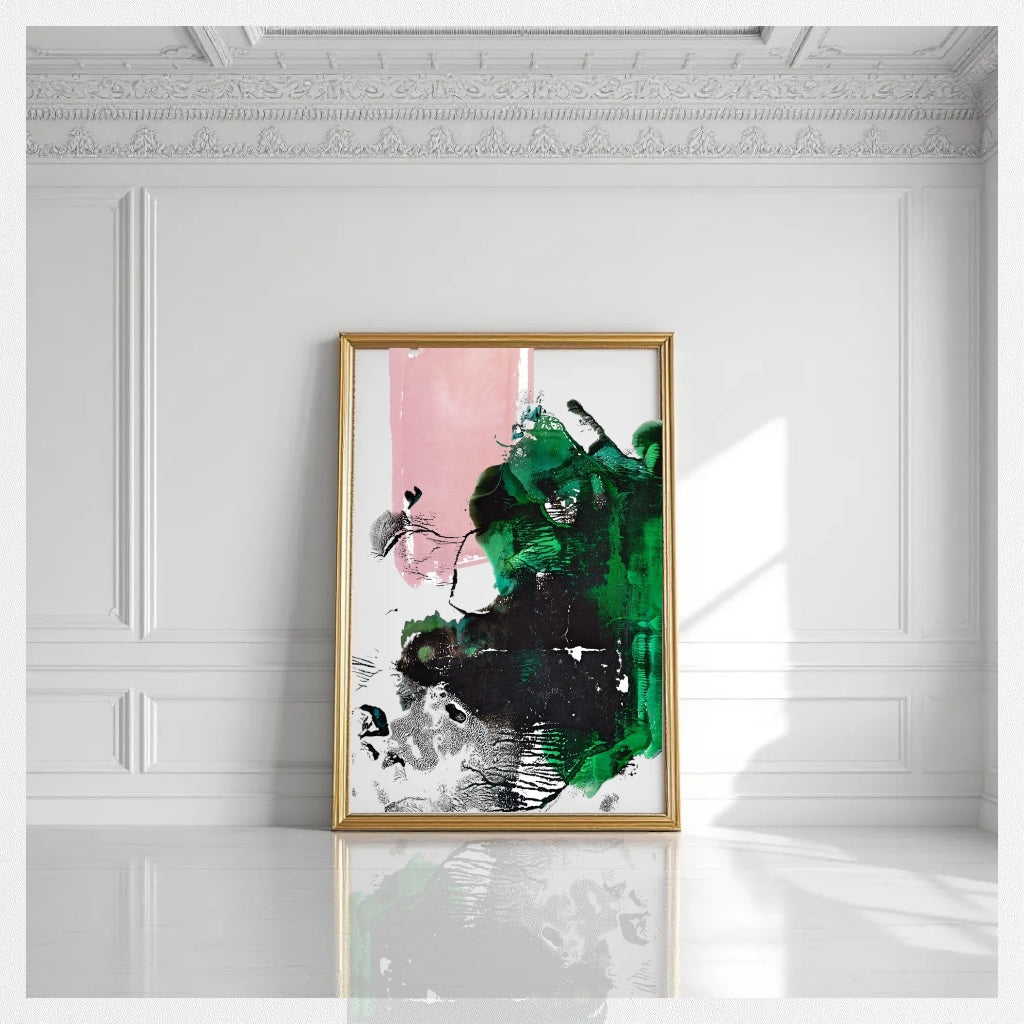 Jax Modern Abstract Acrylic Green, Black, and Pink Digital Art Print