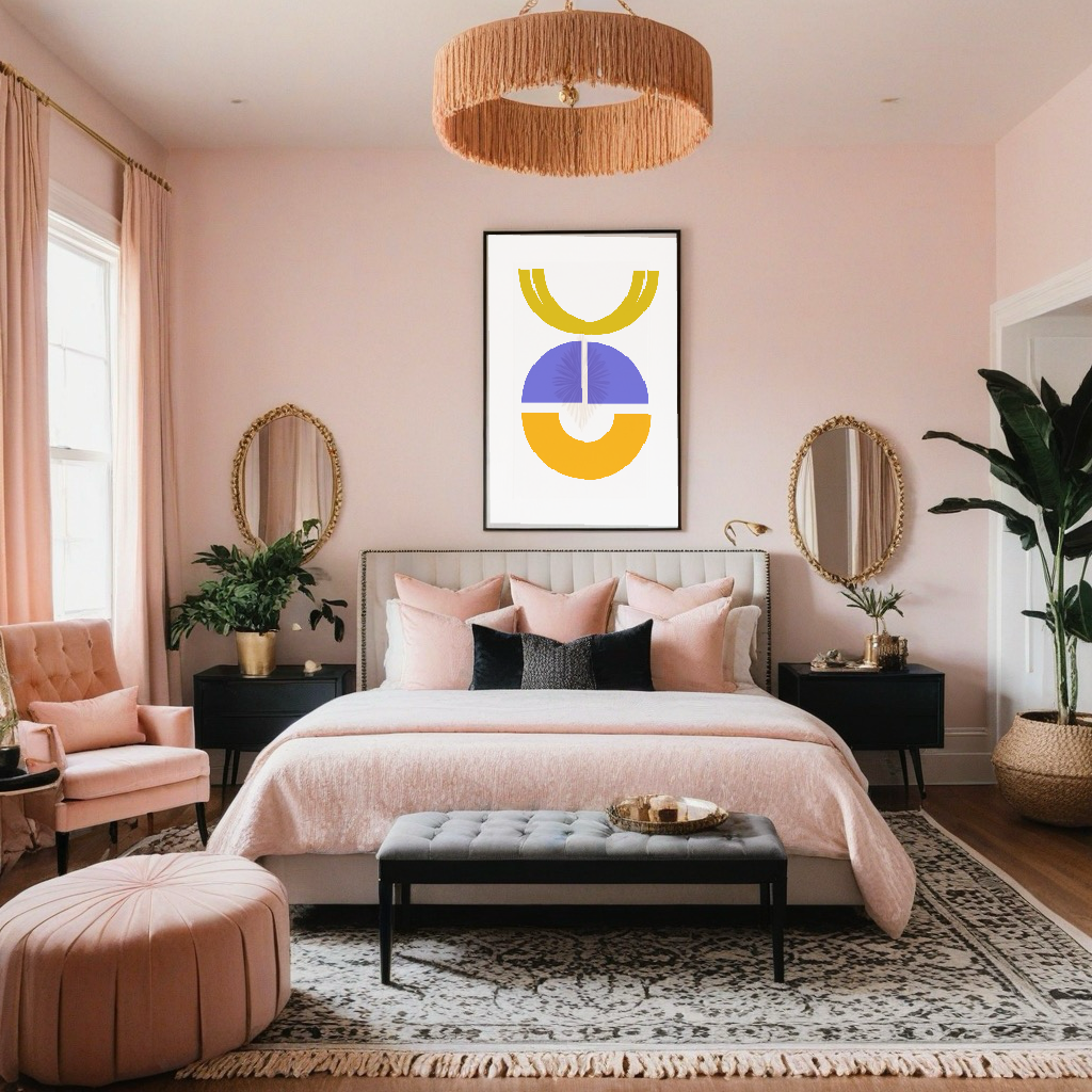 Yellow Gold & Blue Geometric Mod Shapes Art Print - The Mood Room By Viddy Pop Art Prints